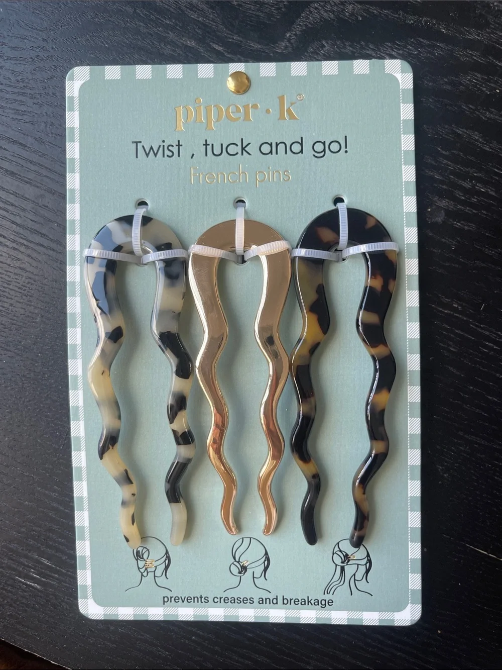 Piper k Twist & Tuck French Pins - Tortoise and Gold Set